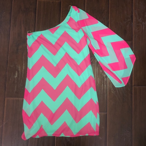 EUC MBV Pink/Teal Chevron Dress S - Picture 5 of 5